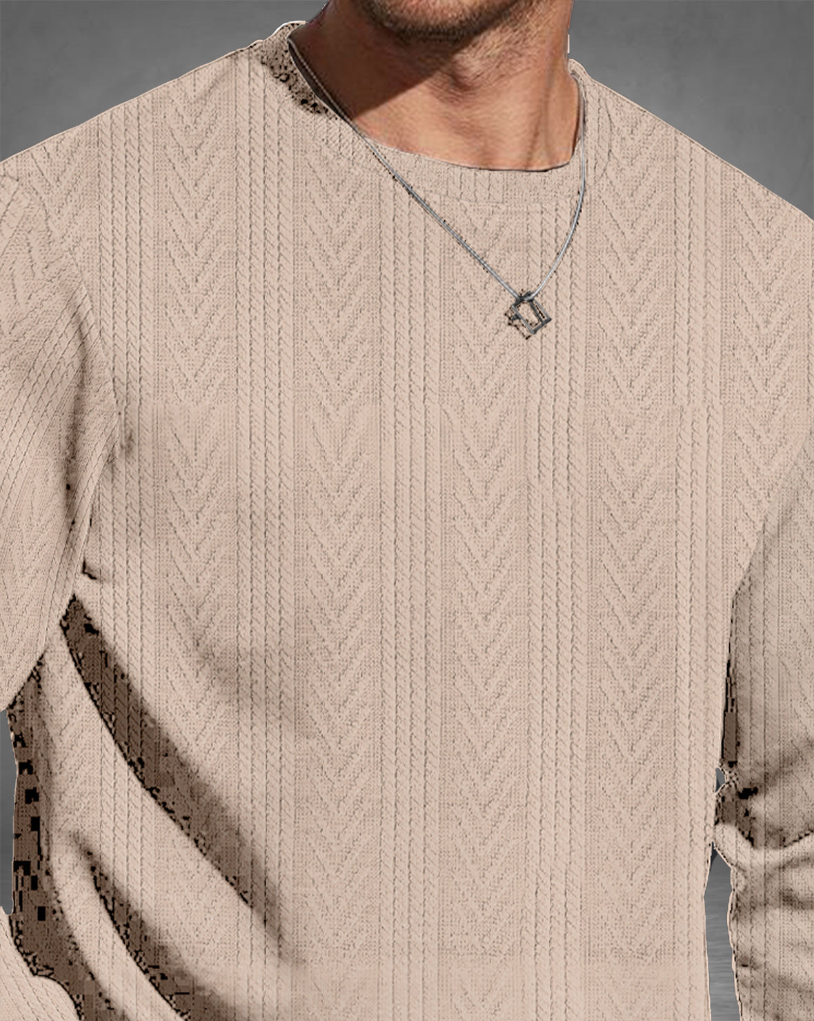 Force Self Design Men Round Neck Beige T-Shirt