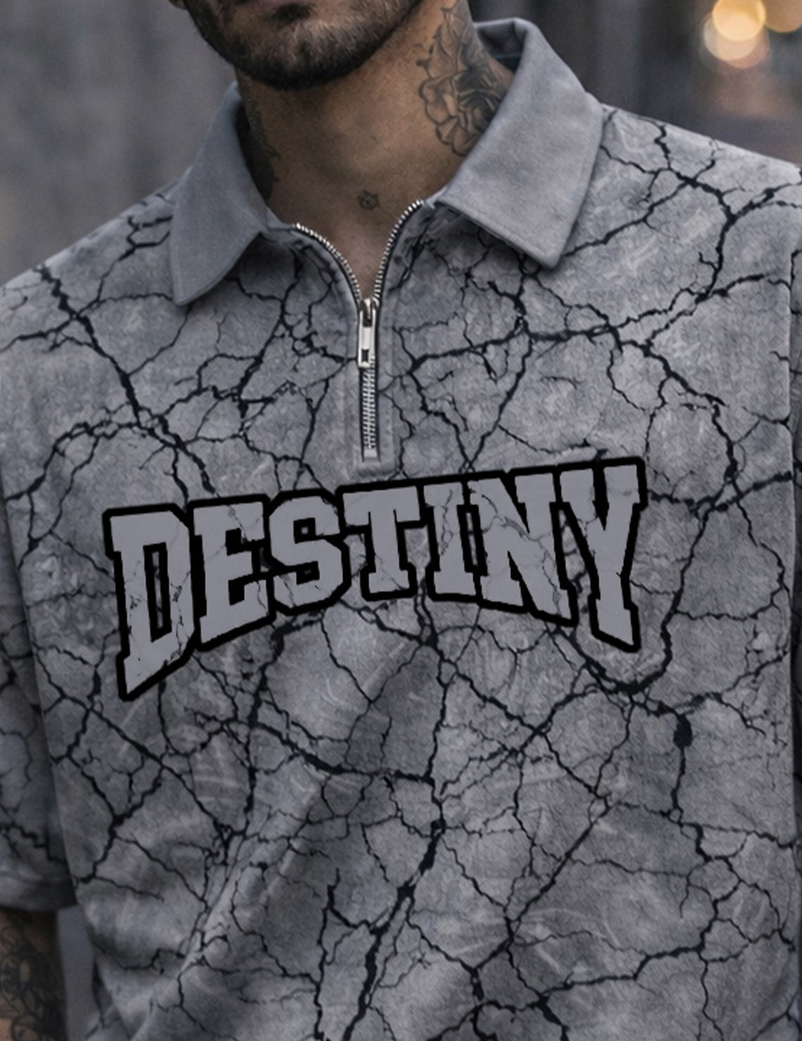Force Printed Men Zip Neck Grey T-Shirt