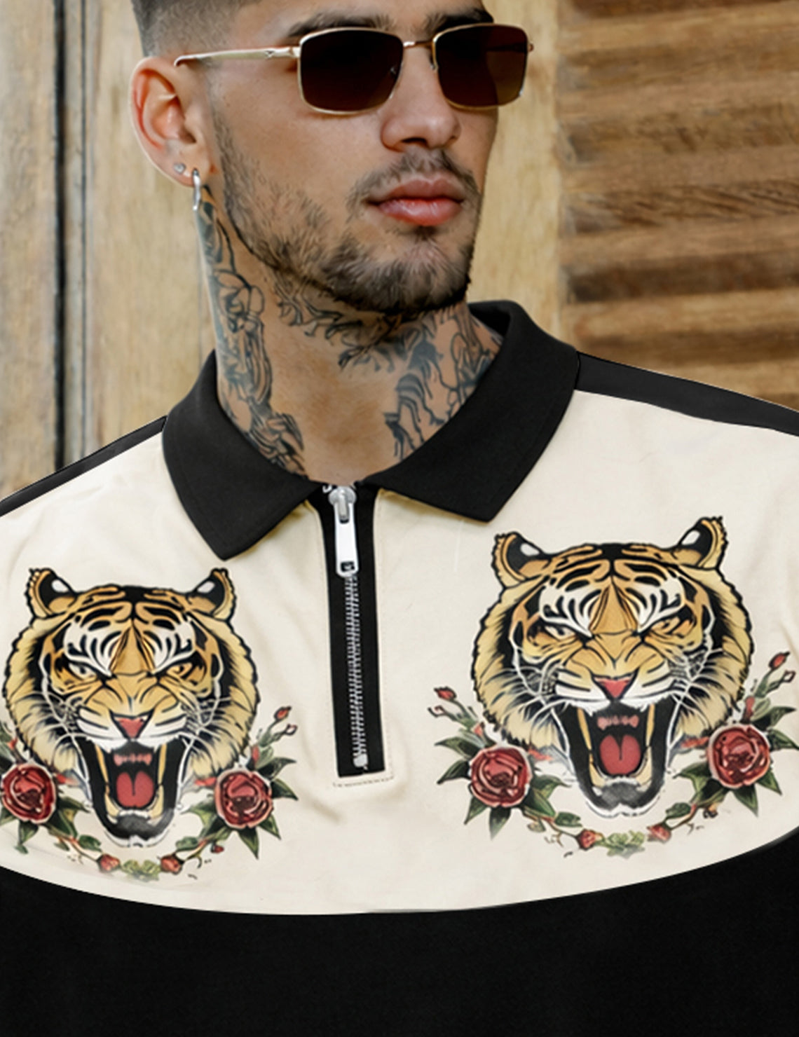 Force Printed Men Zip Neck Multicolor T-Shirt