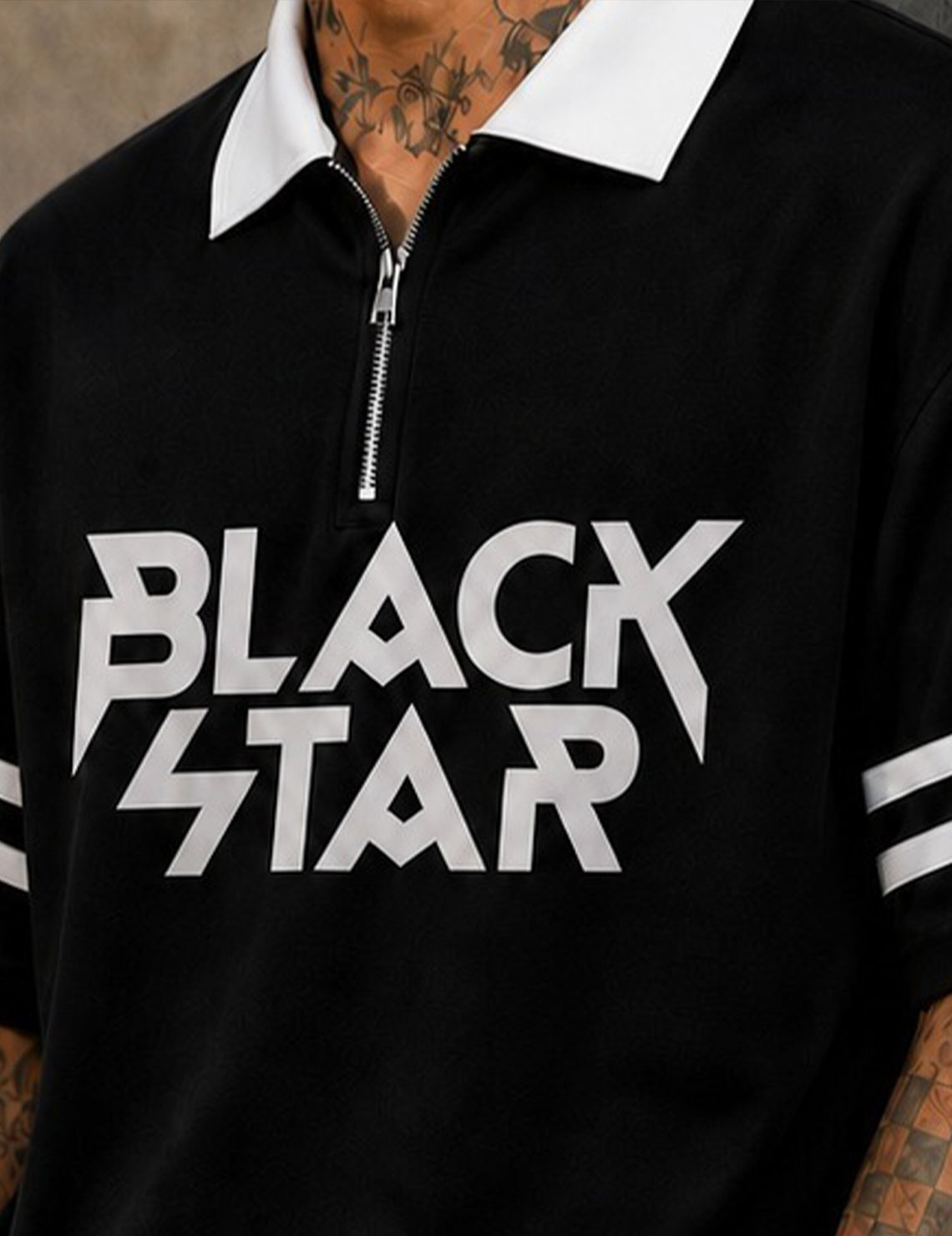 Force Printed Men Zip Neck Black T-Shirt