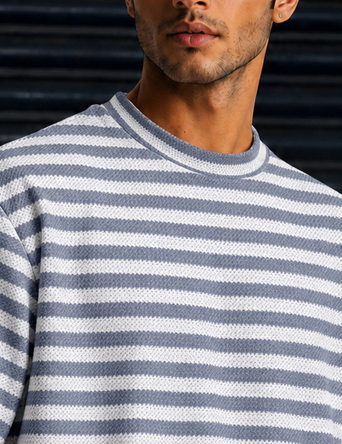 Force Striped Men Round Neck Grey T-Shirt