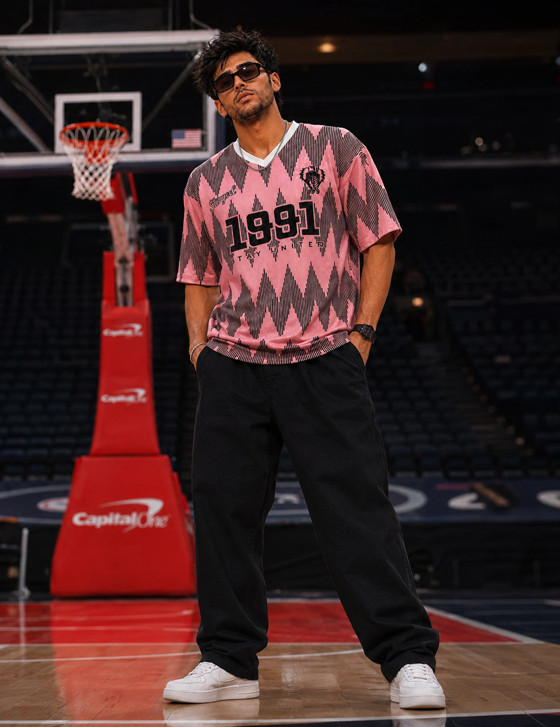 Force Printed Men V-Neck Pink T-Shirt
