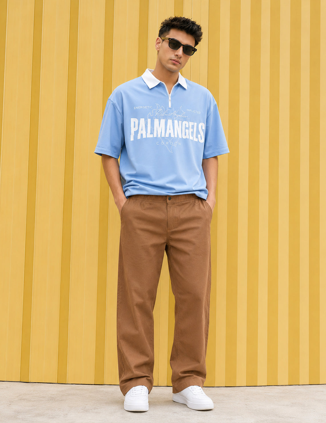 Force Printed Men Polo Neck Light Blue T-Shirt