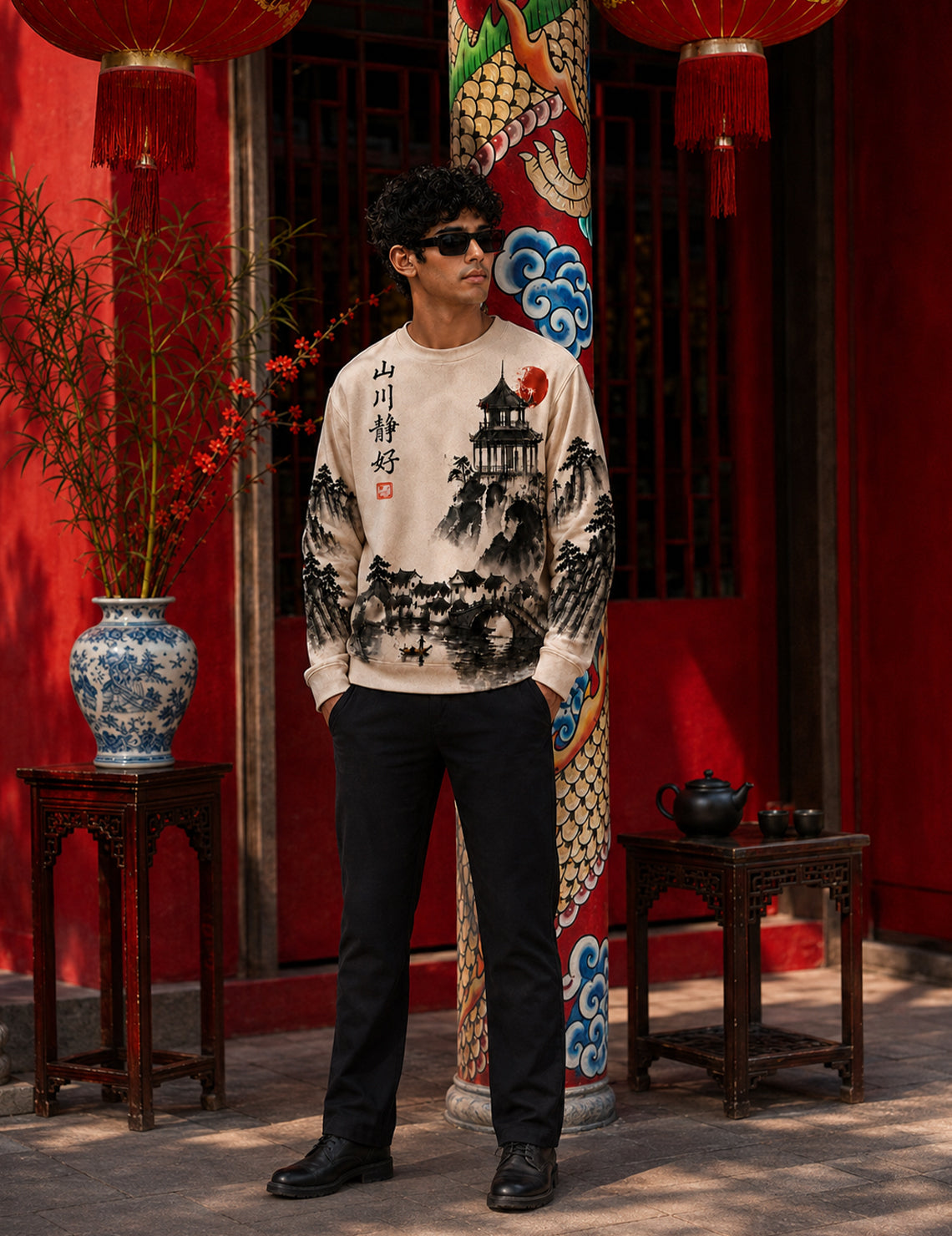 Force Printed Men Round Neck Beige T-Shirt