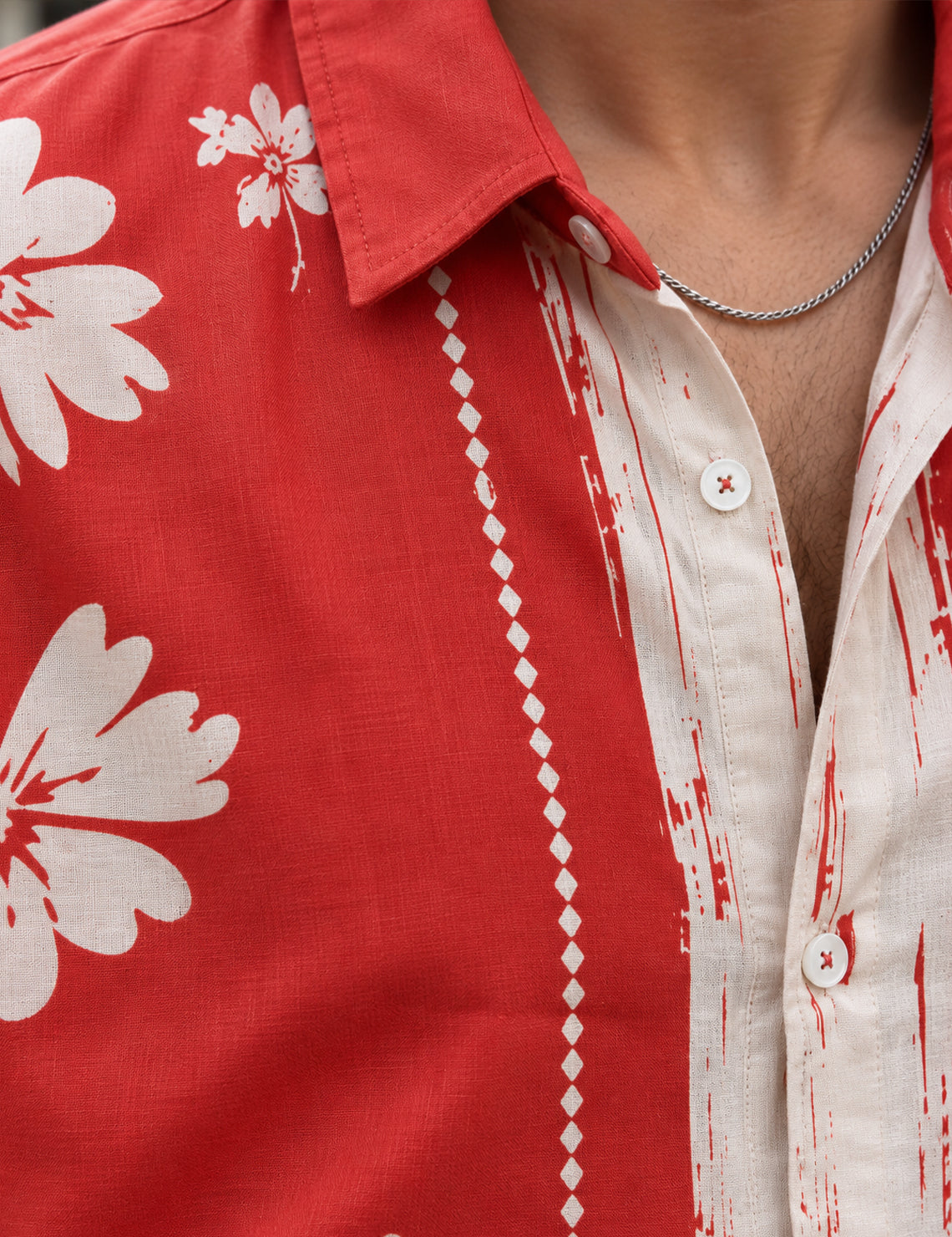 Force Mens Floral Print Red Shirt