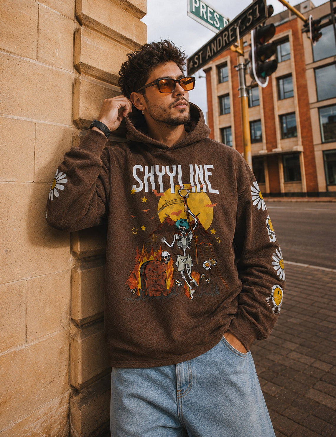 Force Printed Men Brown Hooded Sweatshirt