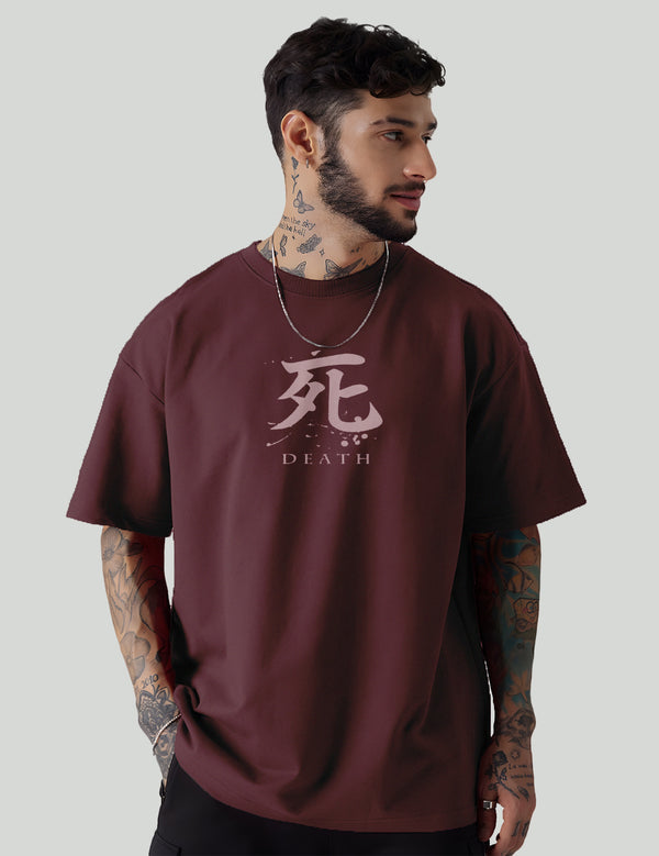 Force Graphic Print Men Round Neck wine T-Shirt