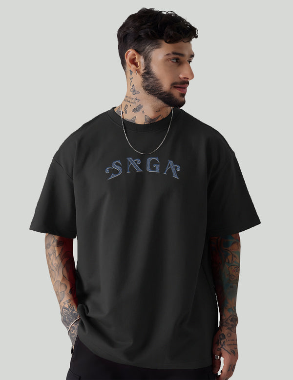 Force Graphic Print Men Round Neck Black T-Shirt