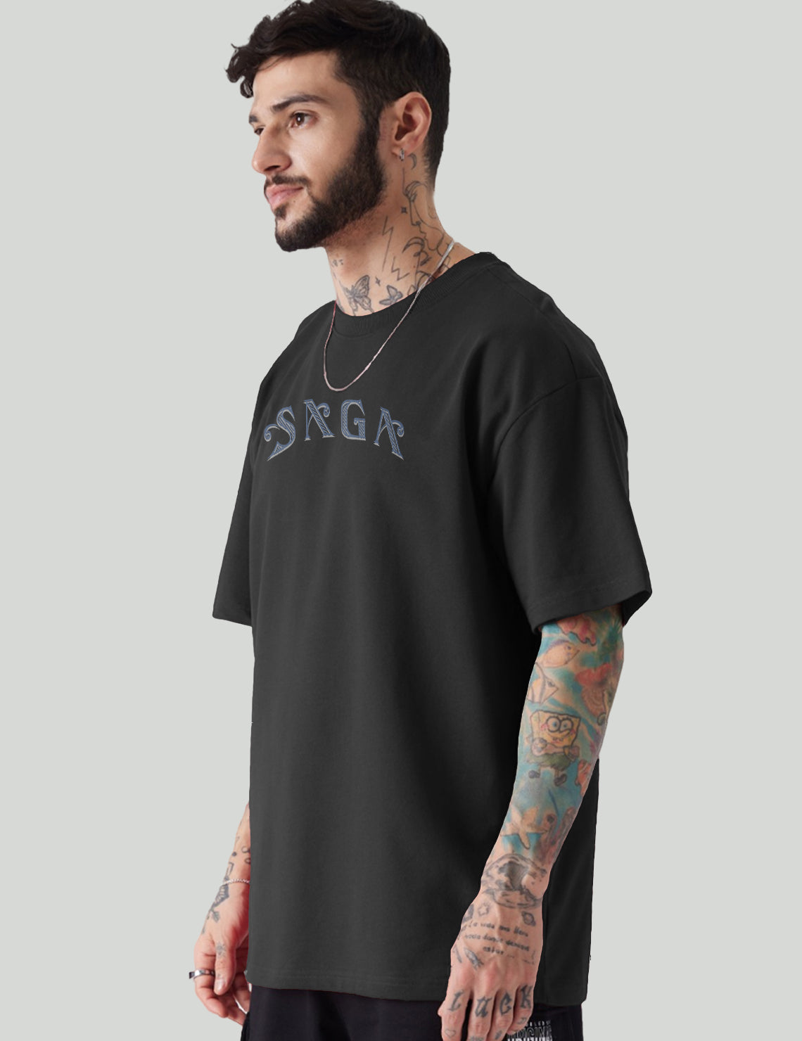Force Graphic Print Men Round Neck Black T-Shirt