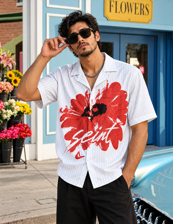 Force Mens Floral Print White Shirt