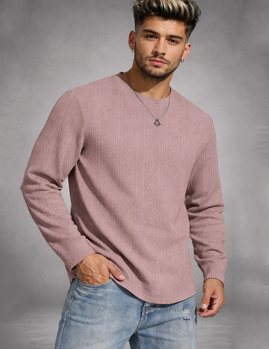 Force Self Design Men Round Neck Brown T-Shirt