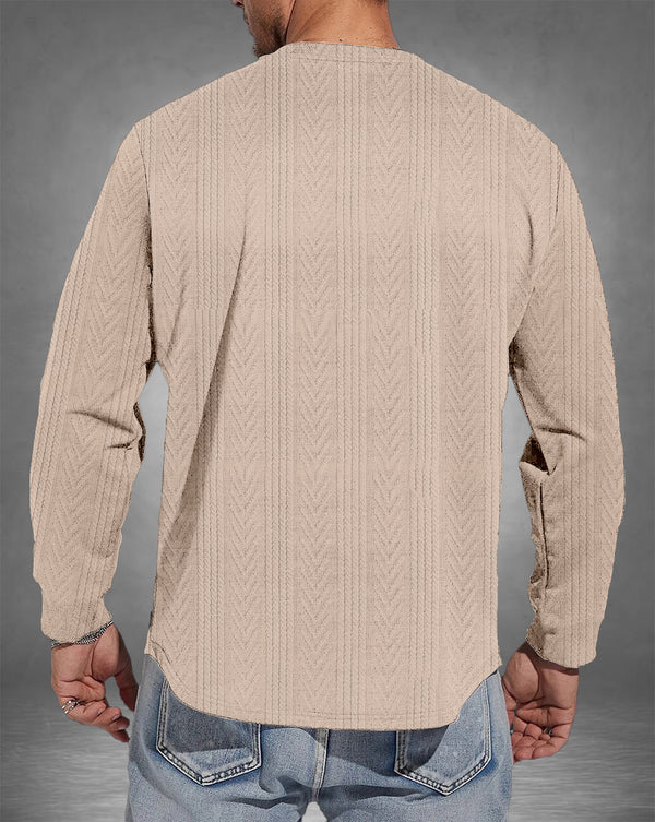 Force Self Design Men Round Neck Beige T-Shirt