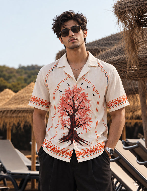 Force Mens Floral Print OFF-White Shirt