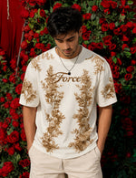 Force Printed Men Round Neck Beige T-Shirt