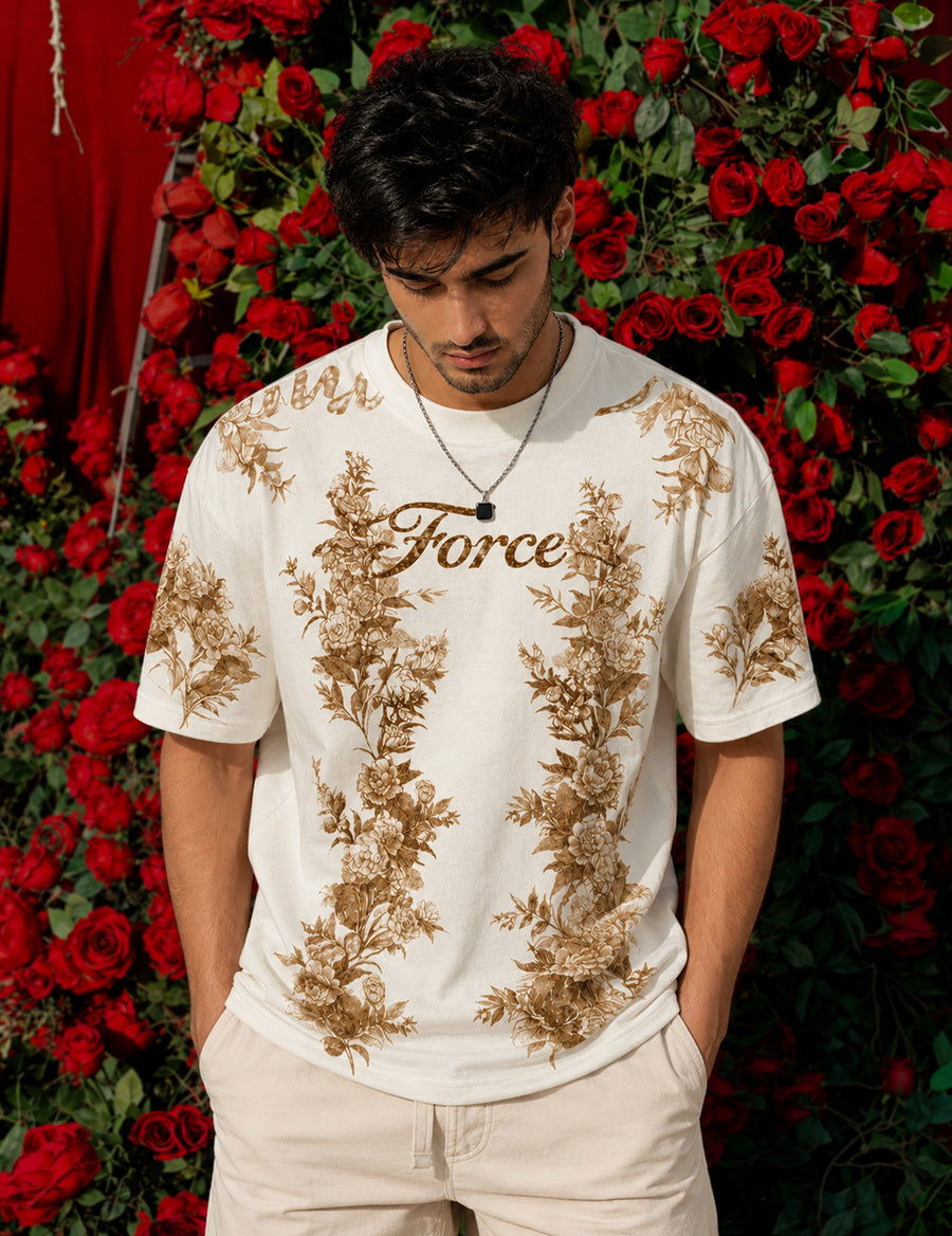 Force Printed Men Round Neck Beige T-Shirt