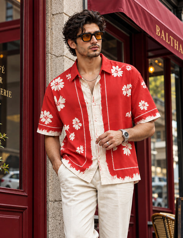 Force Mens Floral Print Red Shirt