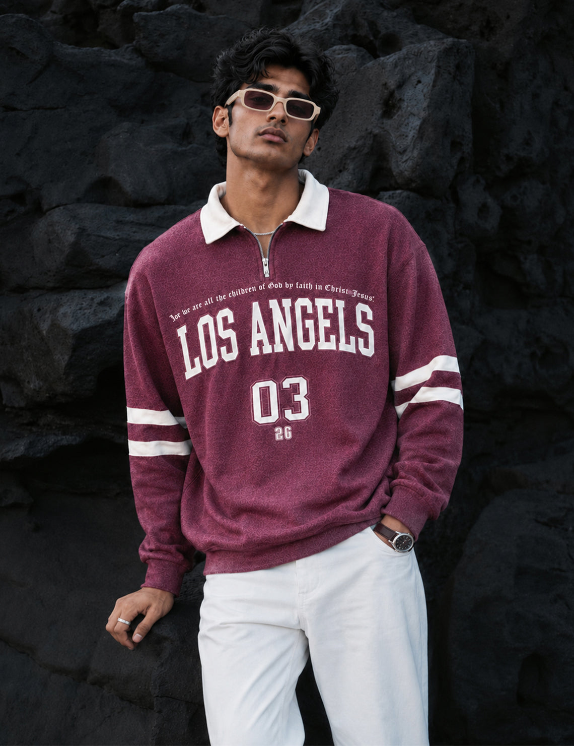 Force Printed Men Zip Neck Maroon T-Shirt