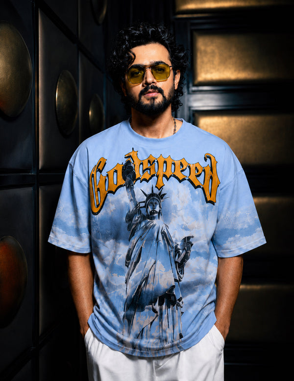 Force Printed Men Round Neck Blue T-Shirt