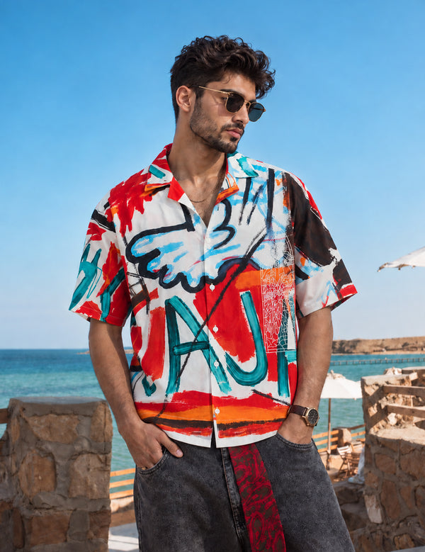 Force Mens Abstract Print White Shirt