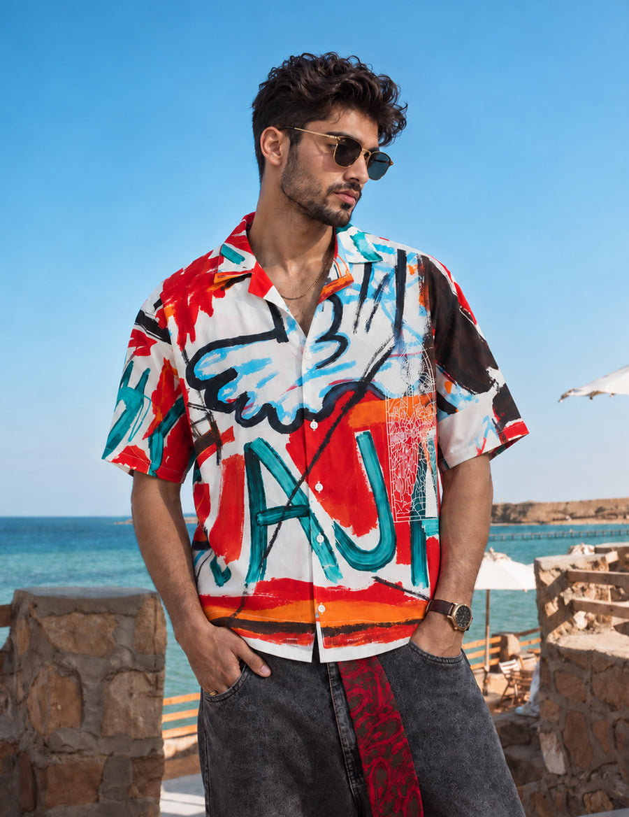 Force Mens Abstract Print White Shirt