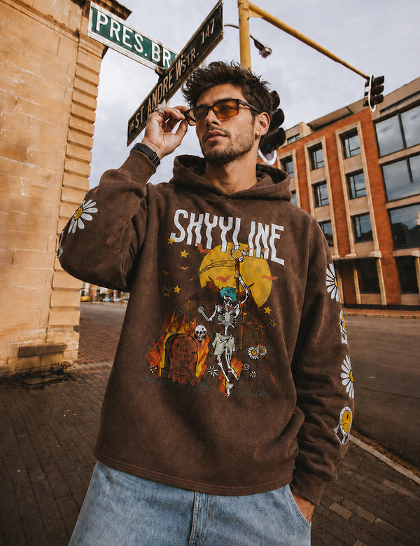 Force Printed Men Brown Hooded Sweatshirt
