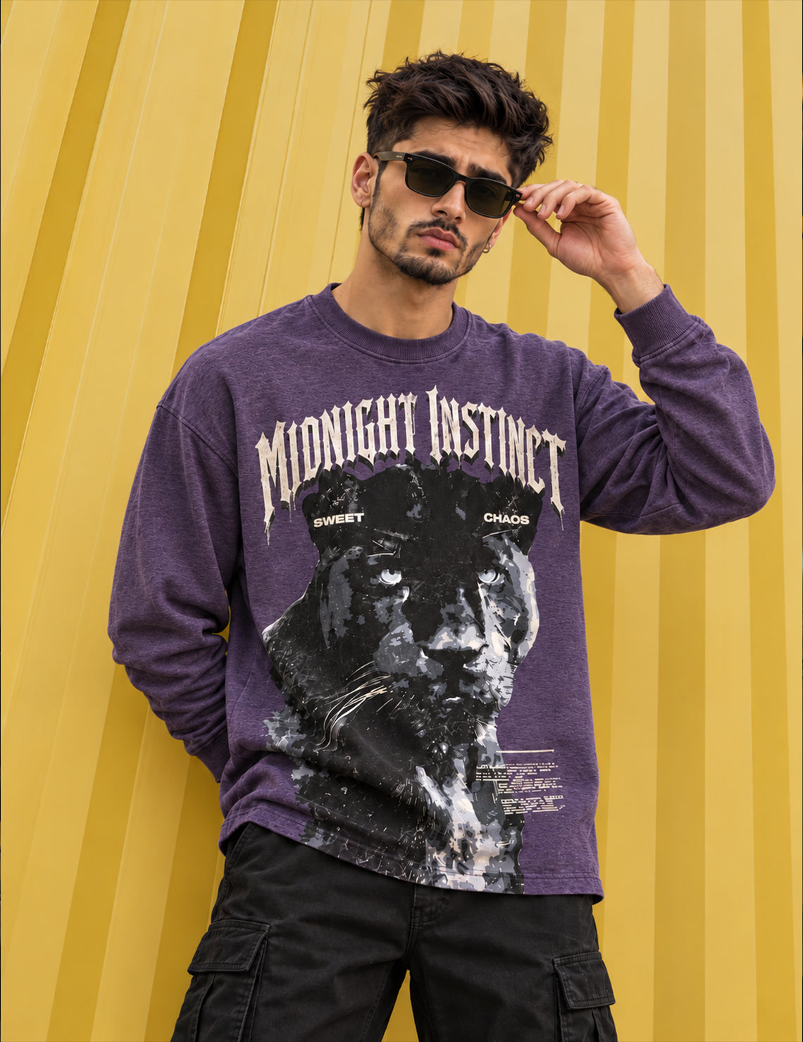 Midnight Instinct Panther Graphic Full-Sleeve T-Shirt – Purple