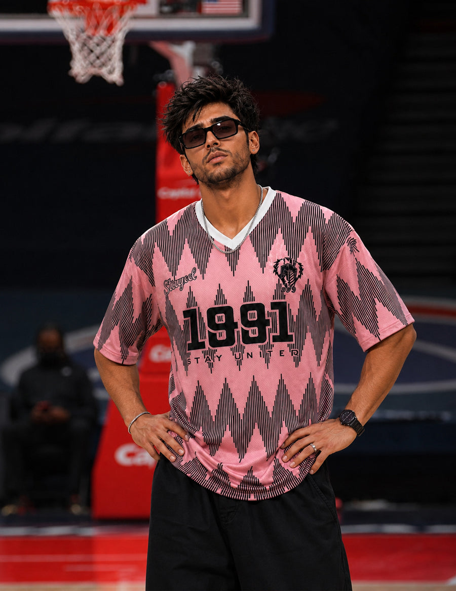 Force Printed Men V-Neck Pink T-Shirt