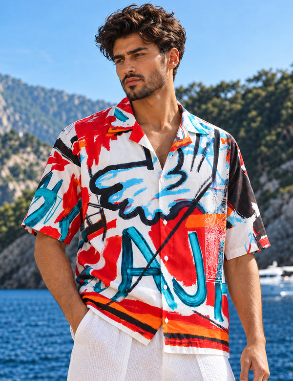 Force Mens Abstract Print White Shirt