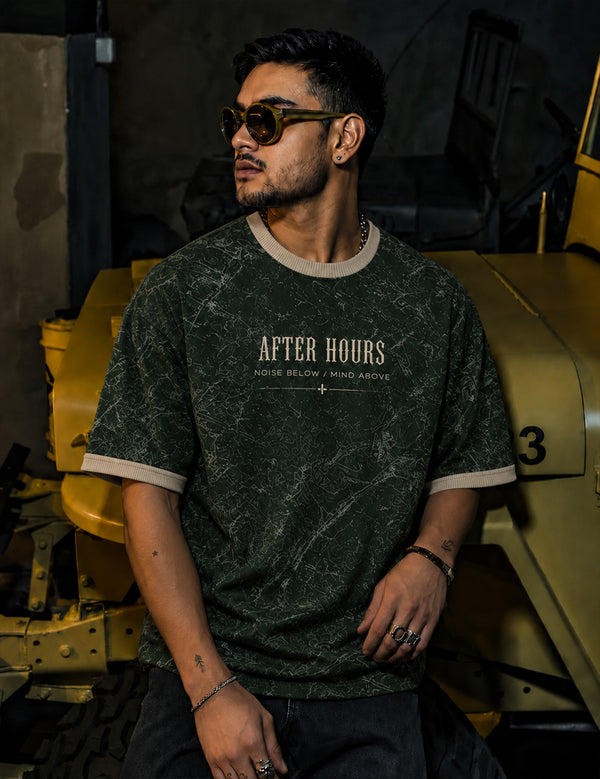 After Hours – Forest Green Oversized Half-Sleeve Ringer T-Shirt