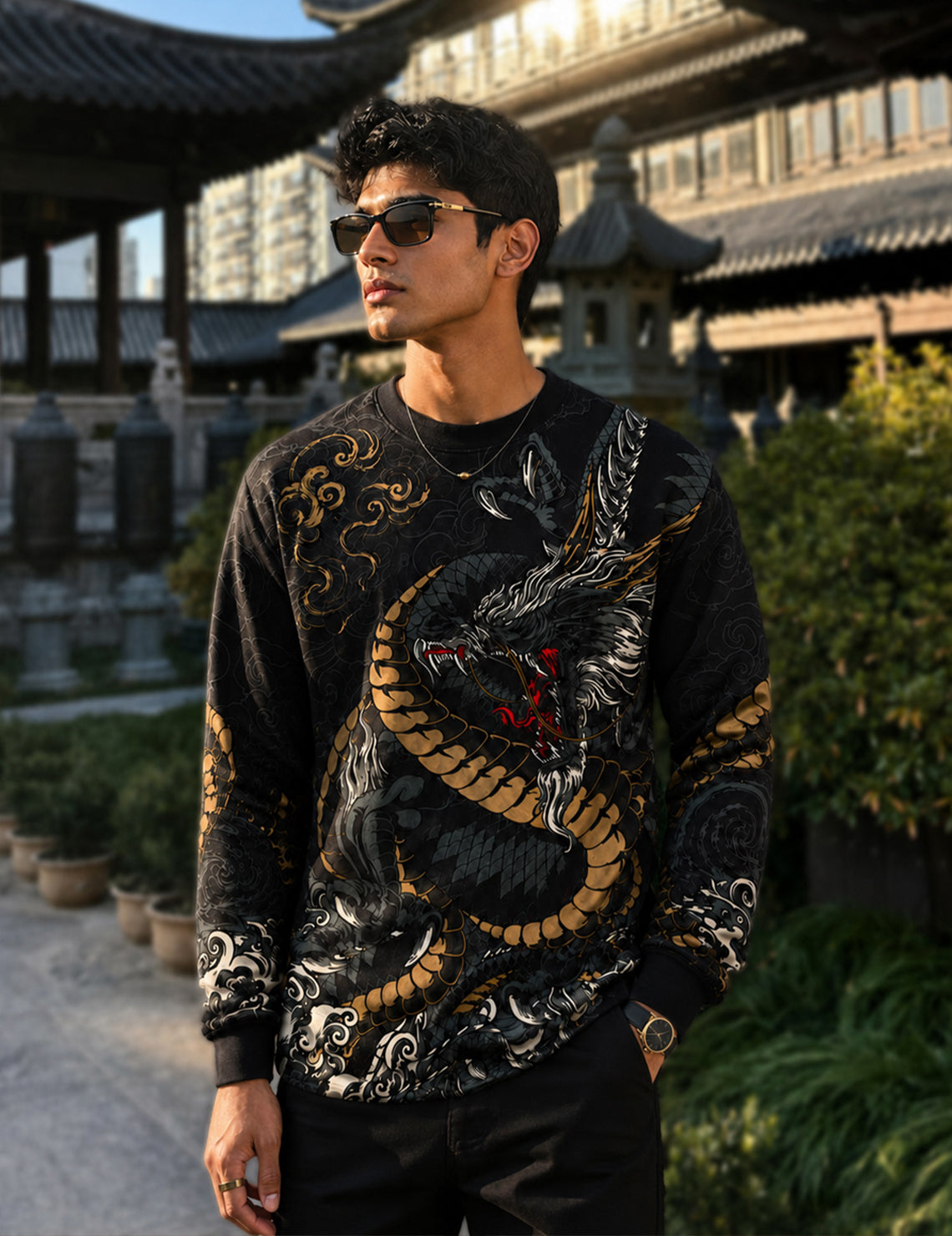 Force Printed Men Round Neck Black T-Shirt