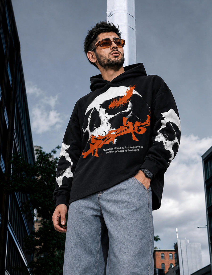 Force Printed Men Black Hooded Sweatshirt