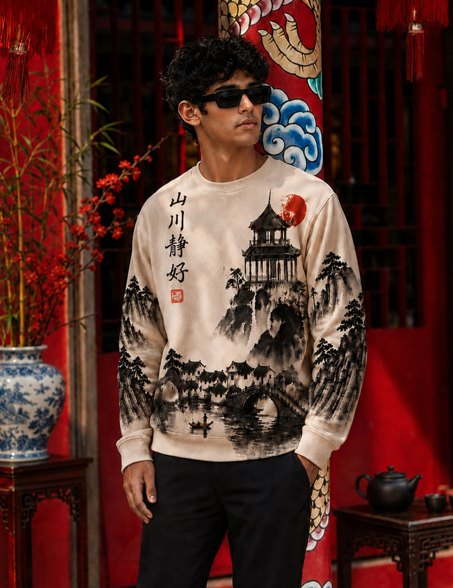 Force Printed Men Round Neck Beige T-Shirt