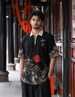 Force Printed Men Zip Neck Black T-Shirt