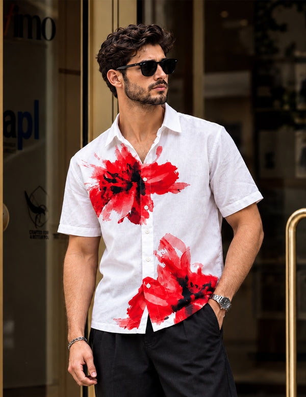 Force Mens Floral Print White Shirt