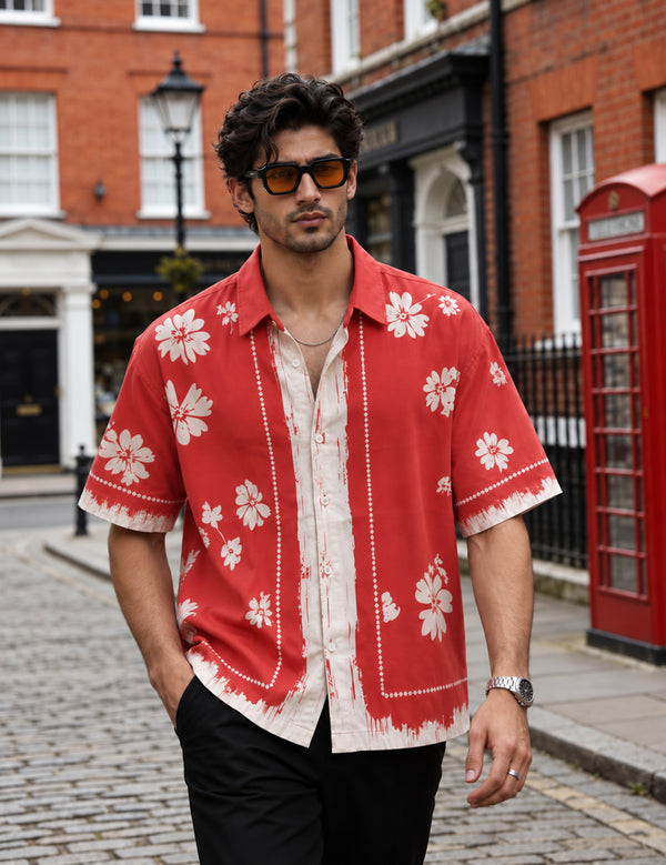 Force Mens Floral Print Red Shirt