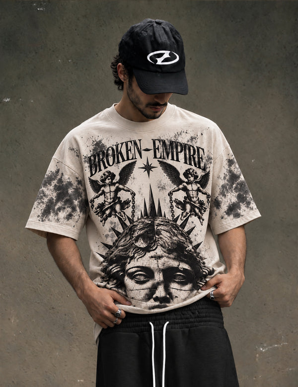 Broken Empire – Cream Half-Sleeve Graphic T-Shirt