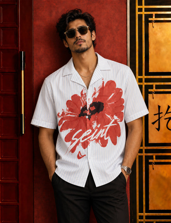 Force Mens Floral Print White Shirt