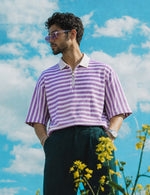 Force striped Men Zip Neck Pink T-Shirt