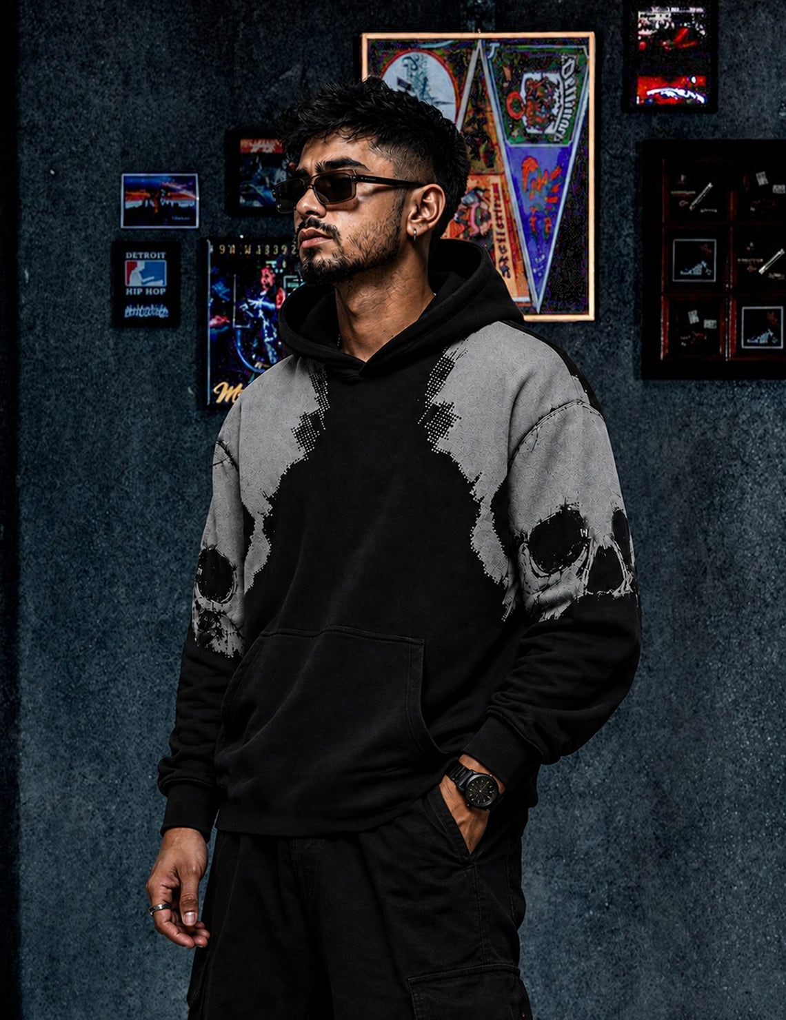 Force Printed Men Black Hooded Sweatshirt