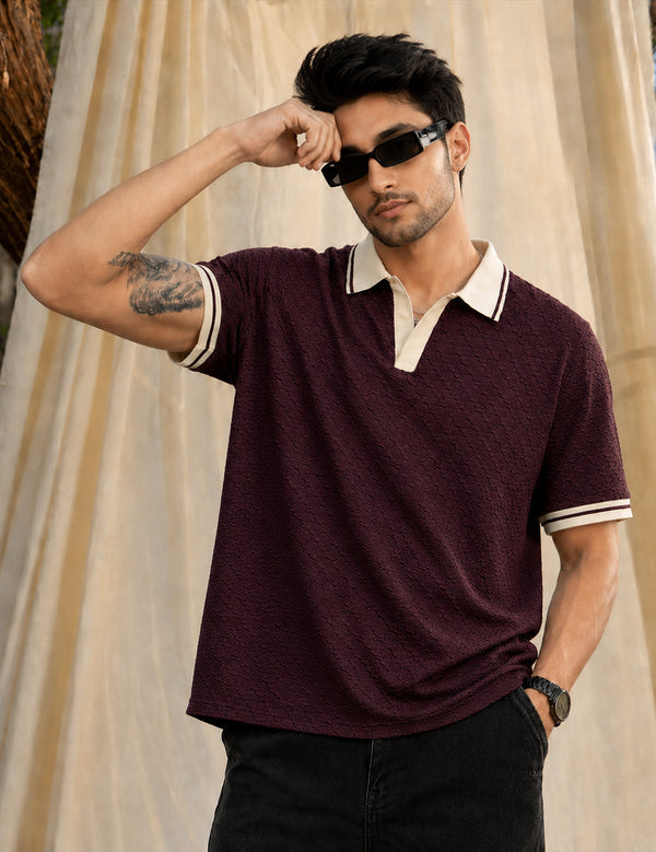 Force Solid Men Polo Neck WINE T-Shirt