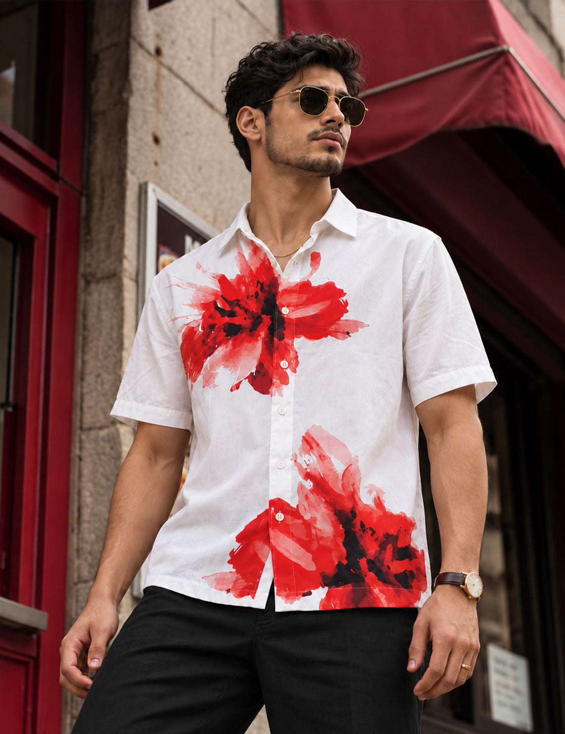 Force Mens Floral Print White Shirt