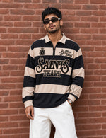 Force Printed Men Zip Neck Beige T-Shirt