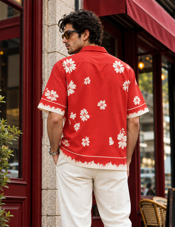 Force Mens Floral Print Red Shirt