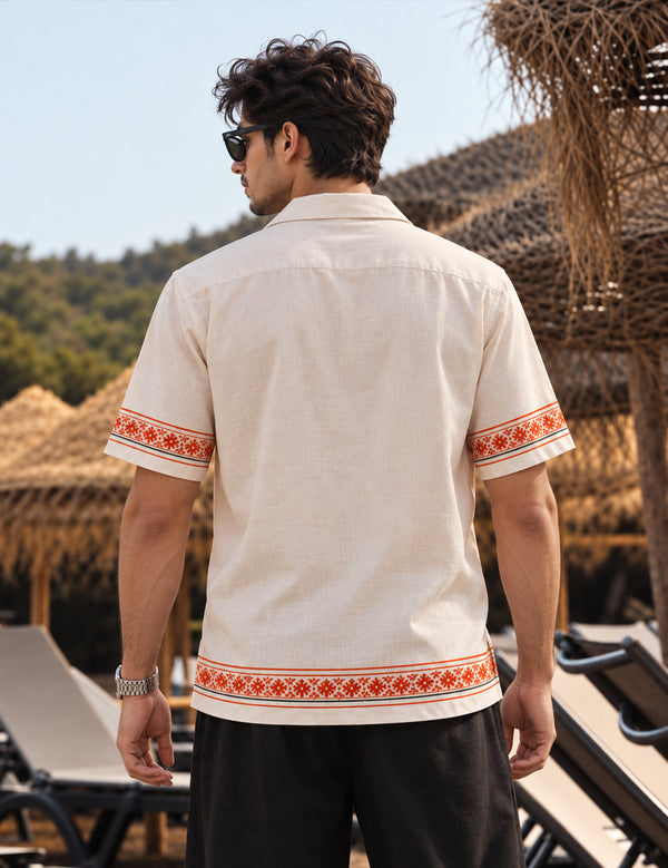 Force Mens Floral Print OFF-White Shirt