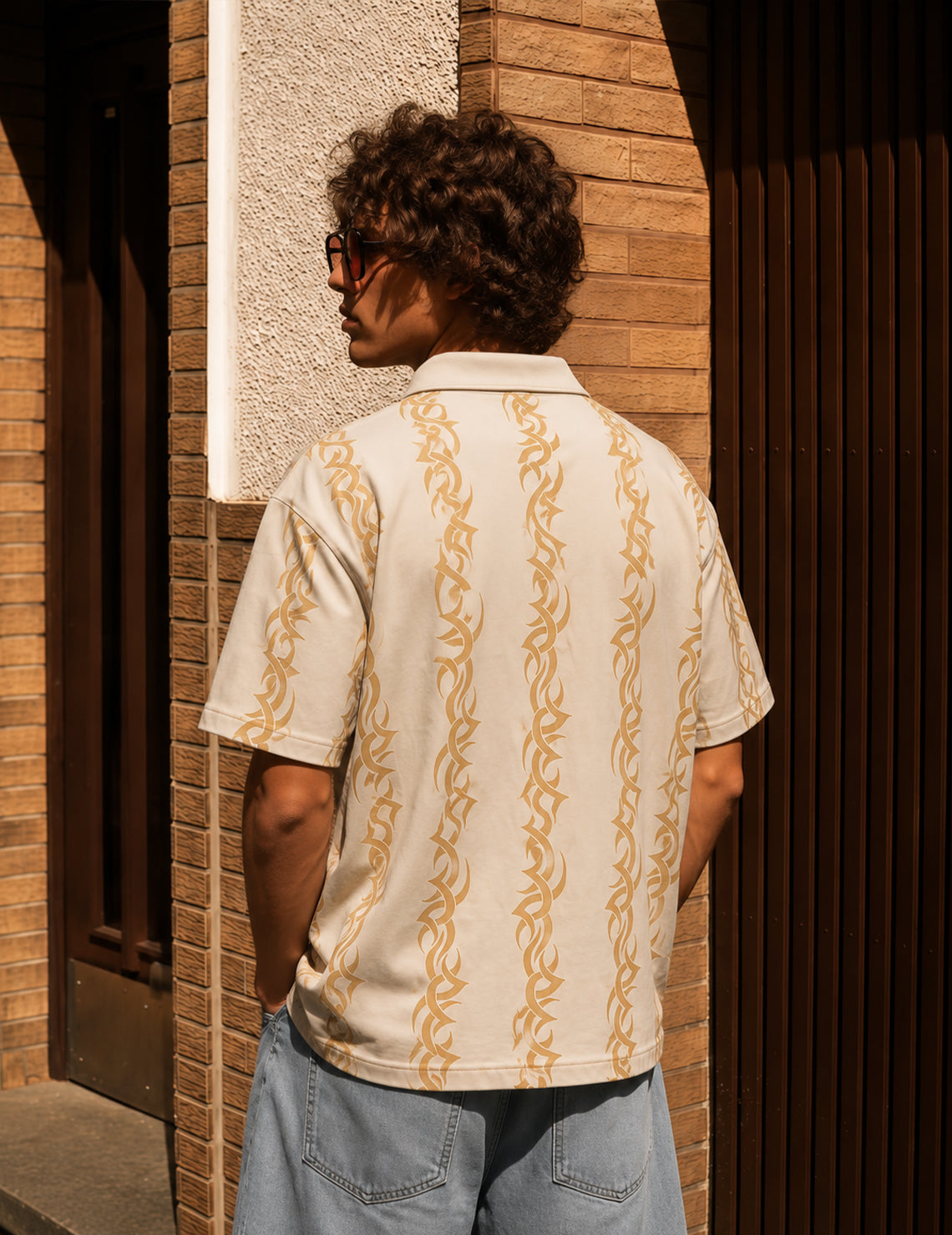 Force Printed Men Polo Neck Beige T-Shirt