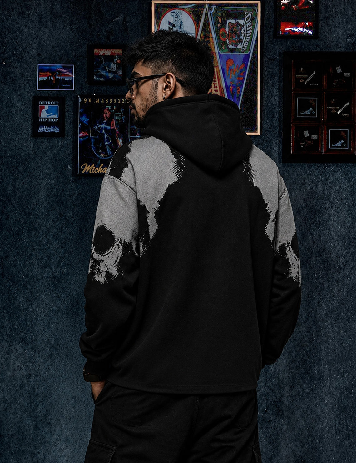 Force Printed Men Black Hooded Sweatshirt