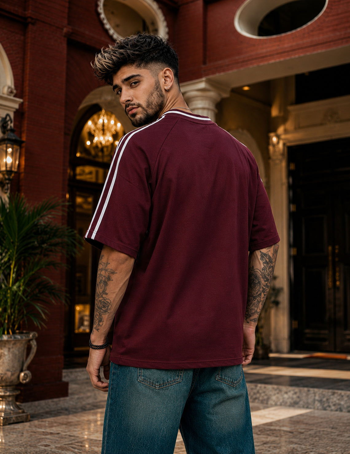 Force Printed Men V Neck Maroon T-Shirt