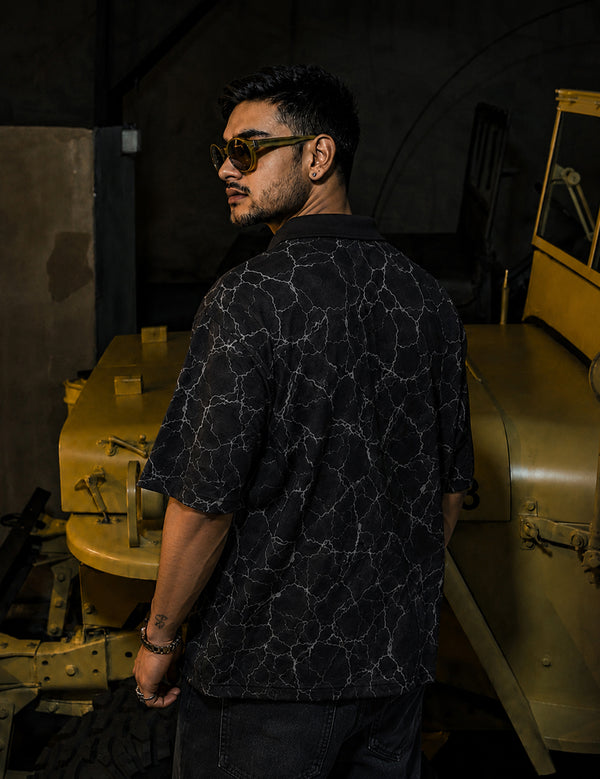 Force Printed Men Zip Neck Black T-Shirt