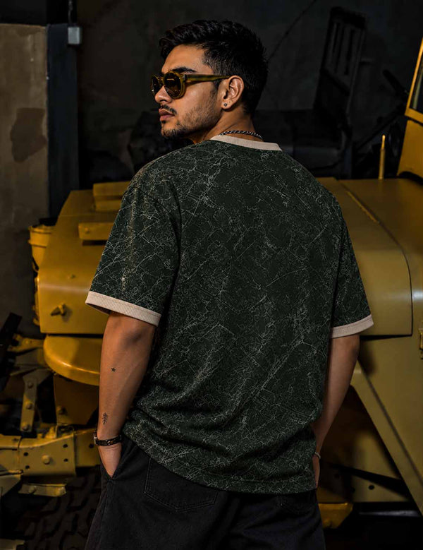 After Hours – Forest Green Oversized Half-Sleeve Ringer T-Shirt