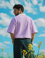 Force striped Men Zip Neck Pink T-Shirt